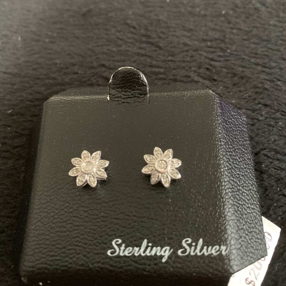 Sterling Silver Diamond Flower Earrings